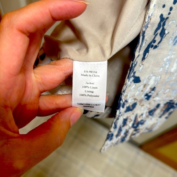 Coldwater Creek Linen Blue and Tab Patterned Blazer size PL (14-16) - Picture 4 of 6
